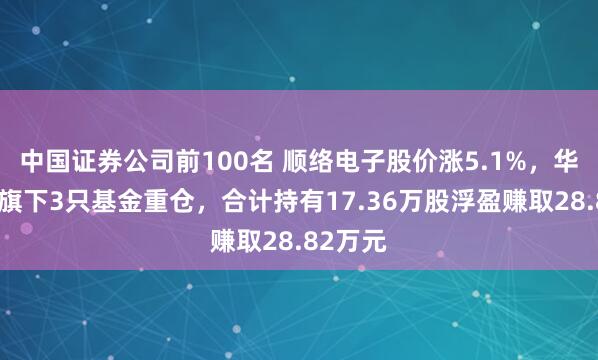 中国证券公司前100名 顺络电子股价涨5.1%，华夏基金旗下3只基金重仓，合计持有17.36万股浮盈赚取28.82万元